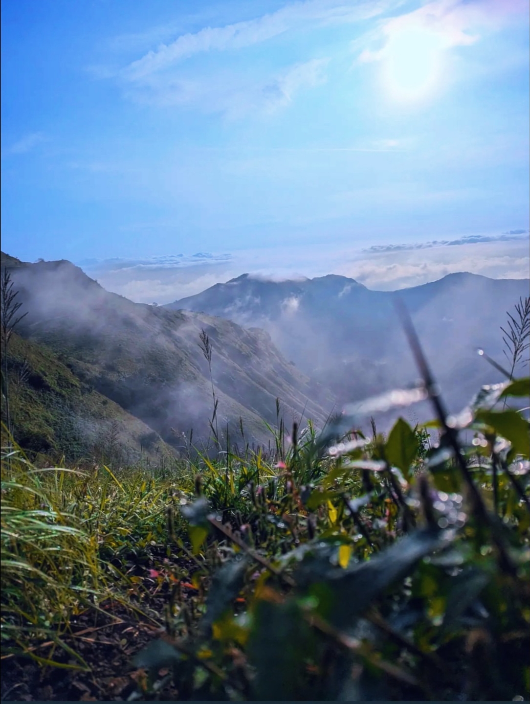 Misty peaks and cloud cover on Kodachadri trek trail